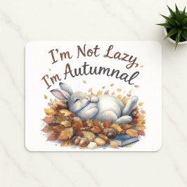 Mousepad Autumn Bunny in Leaves with Funny Lazy Quote Canva