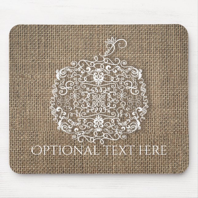 Mousepad Autumn Fall Filigree Pumpkin & Burlap Rustic Look (Frente)
