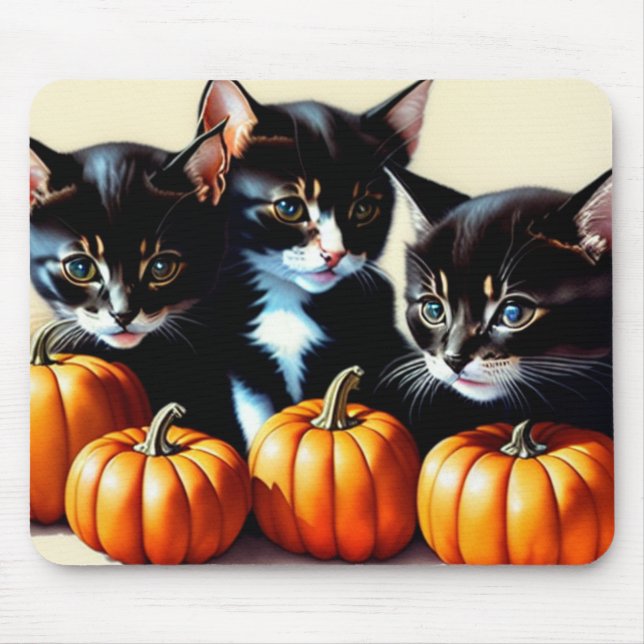 Mousepad Autumn Kittens com Pumpkins (Frente)