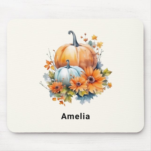 Mousepad Autumn Pumpkins com Flores e Folhagem (Frente)