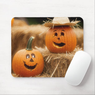 Mousepad Autumn Pumpkins Sobre Hay Bale