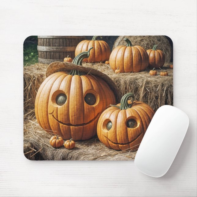 Mousepad Autumn Pumpkins Sobre Hay Bales (Com mouse)