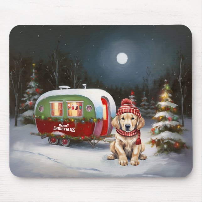 Mousepad Aventura de Natal do ouro Retriever Caravan (Frente)