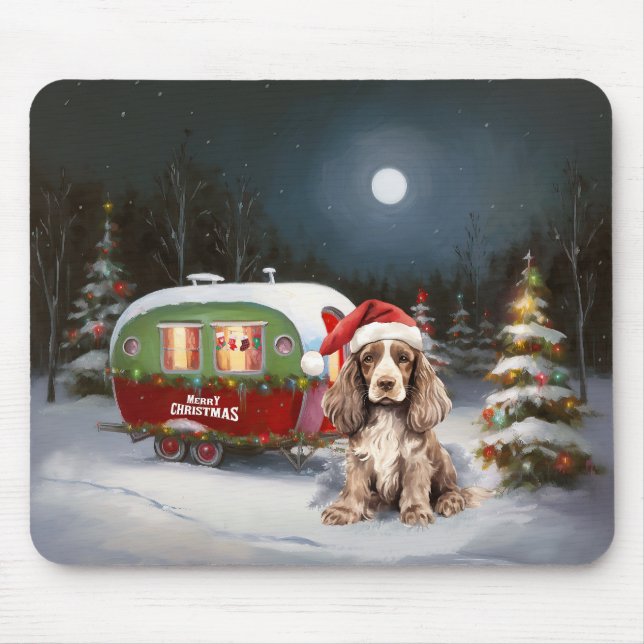 Mousepad Aventura de Natal do Winter Cocker Spaniel Caravan (Frente)