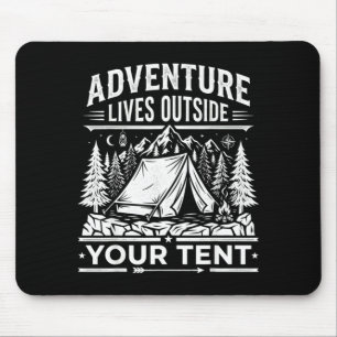 Mousepad Aventura vive fora da barraca de camping - caminha