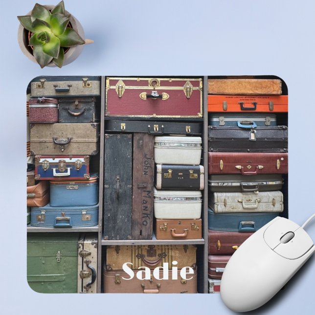 Mousepad Aventuras de viagem, Suitcases de Vintage (Criador carregado)