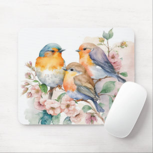Mousepad Aves De Cores Aquáticas Na Ramificação Da Flor