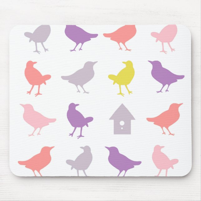 Mousepad Aves de Pastel, rosa e púrpura, com Aves (Frente)