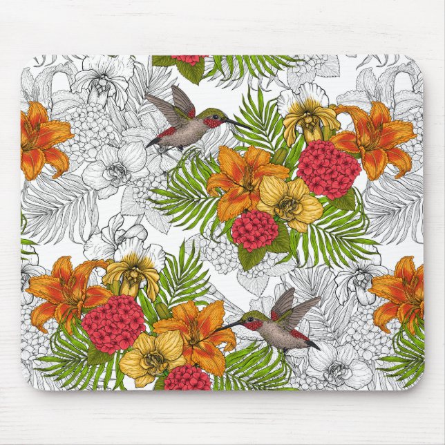 Mousepad Aves e buquês tropicais (Frente)