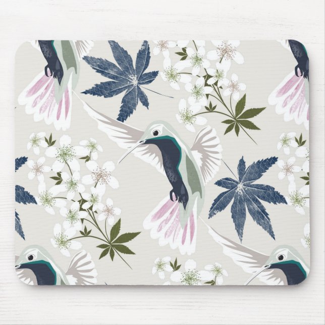 Mousepad Aves e flores brancas. (Frente)