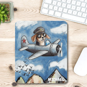 Mousepad Avião de Cachorro Cortado, Montanhas de Nuvens, Av