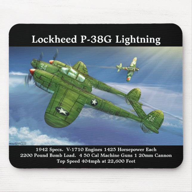 Mousepad Avião de raios P-38G bloqueado (Frente)