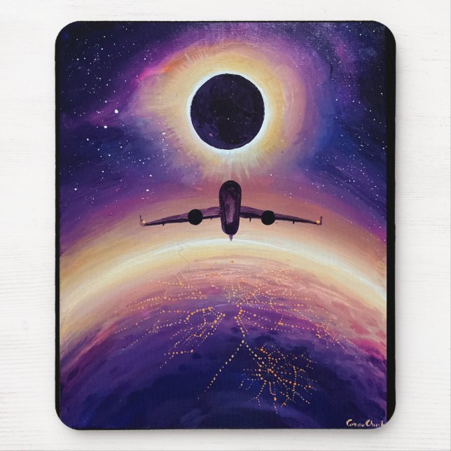 Mousepad Avião em cidade de voo e eclipse (Frente)