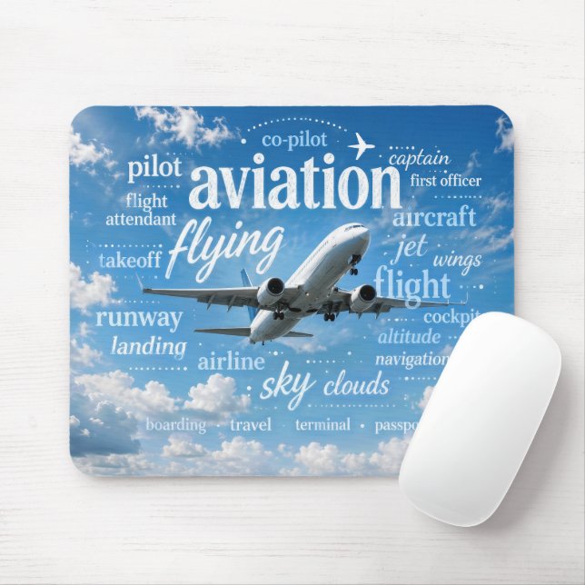 Mousepad Avião Voando em uma Nuvem de Palavras (Com mouse)