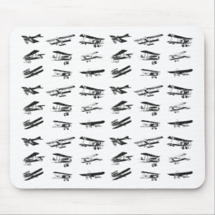 Mousepad Aviões velhos em preto e branco, aviões do vintage