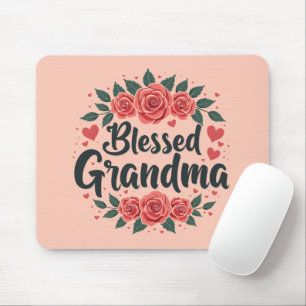 Mousepad Avó Abençoada Floral Rosas Vintage Tipografia