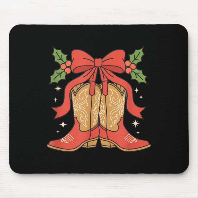 Mousepad Awareness Cowboy Boots Christmas Breast Cancer Sup (Frente)