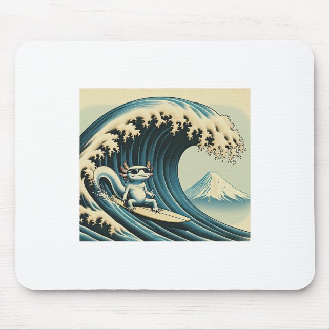 Mousepad Axolotl Amor de Surf de Onda Engraçado Salamandra  (Frente)