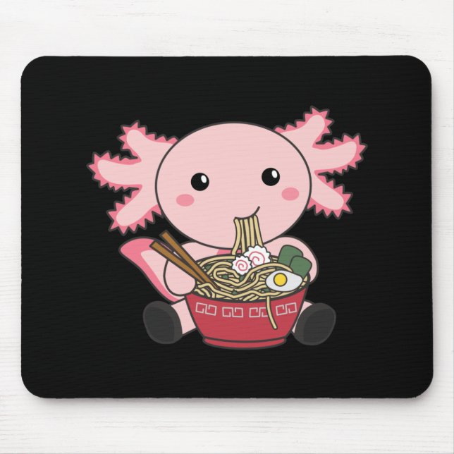 Mousepad Axolotl Comida Ramen Comida Japonês Kawaii Animais (Frente)
