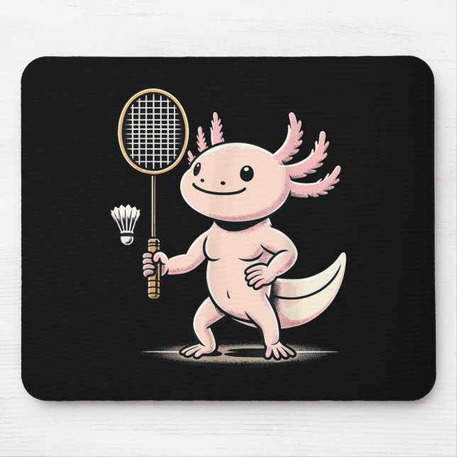 Mousepad Axolotl Playing Badminton Player Shuttle Sport  (Frente)