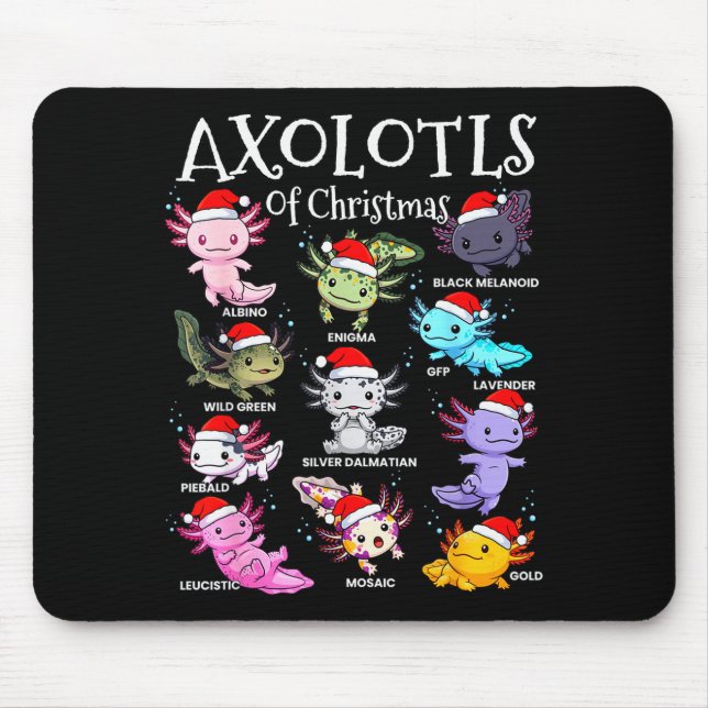 Mousepad Axolotls Chapéu de Papai Noel Pijama de Natal Anim (Frente)