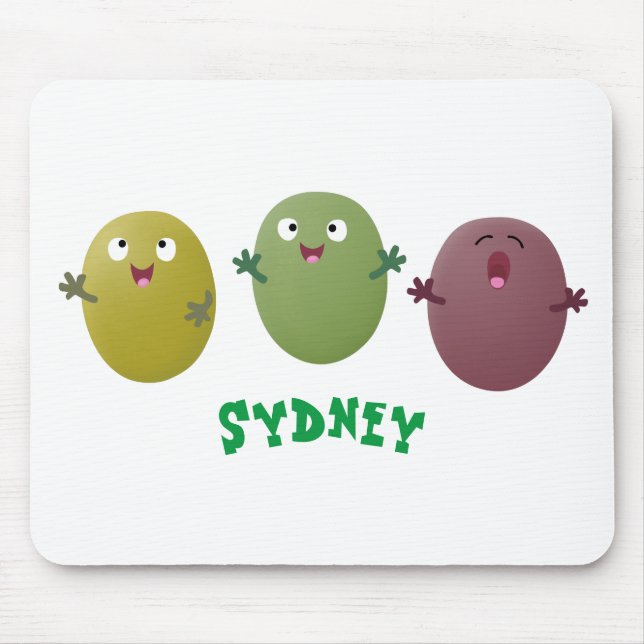 Mousepad Azeitonas agradáveis, bonitas, cantando cartoon (Frente)