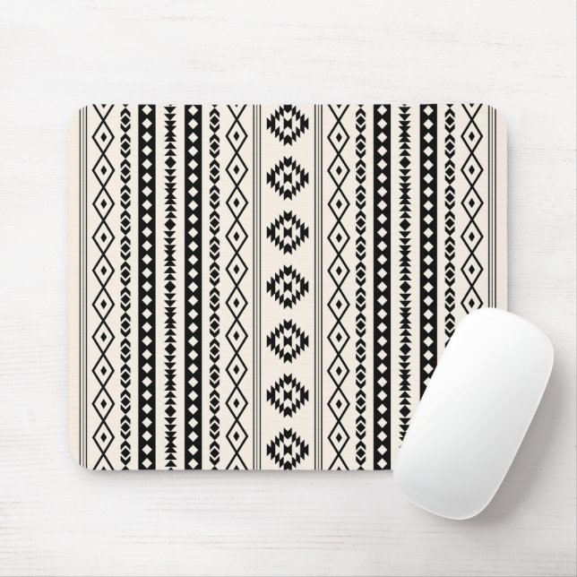Mousepad Aztec Black on Cream Mixed Motifs V Pattern (Com mouse)