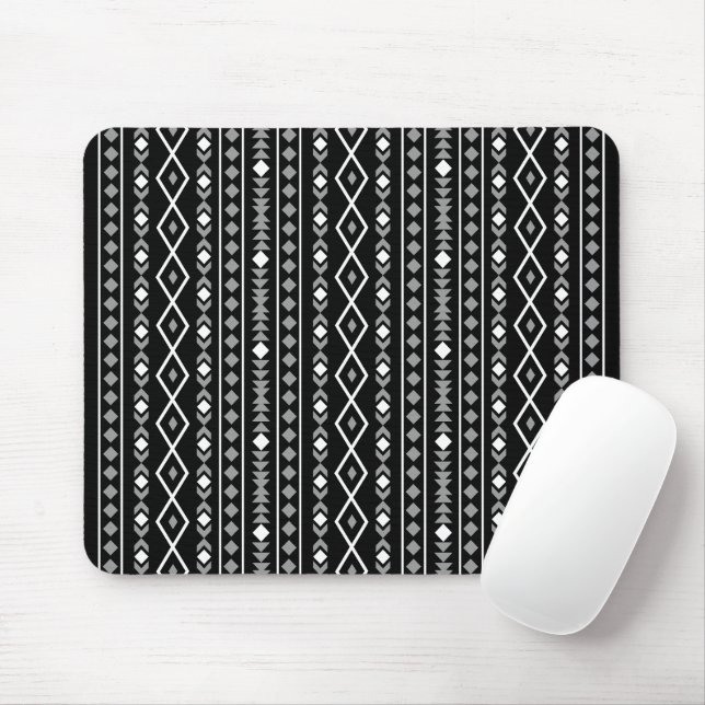 Mousepad Aztec Formas V Cinza Padrão Preto Branco (Com mouse)