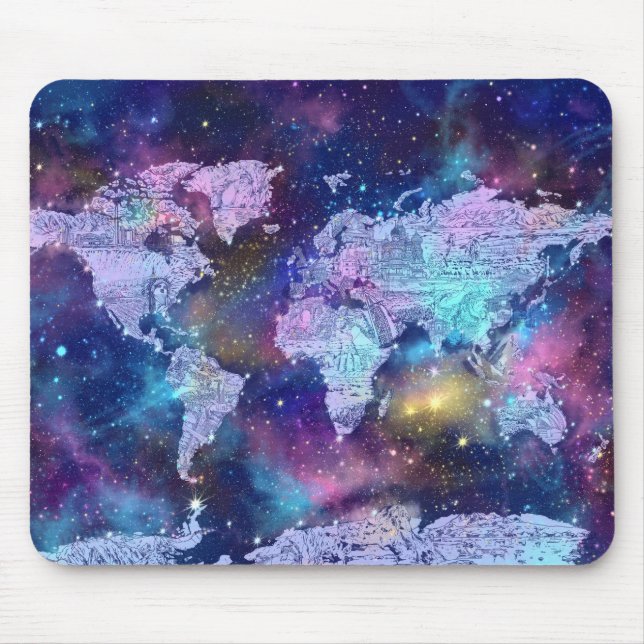 Mousepad azul 4 da galáxia do mapa do mundo (Frente)