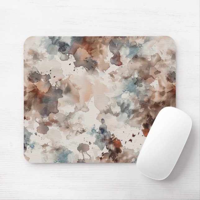 Mousepad Azul Abstrato Creme Marrom   (Com mouse)
