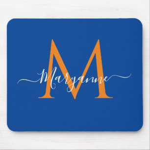 Mousepad Azul-azul-monograma personalizado