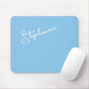 Mousepad Azul Celeste Chic Minimalista Nome Personalizado S
