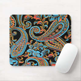 Mousepad Azul Celeste e Laranja de Outono Vintage Paisley R