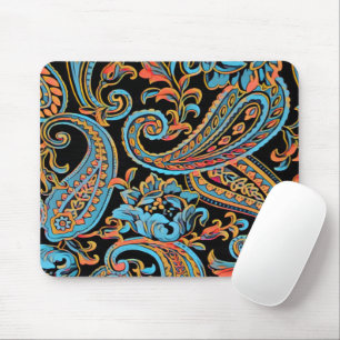 Mousepad Azul Celeste e Laranja de Outono Vintage Paisley R