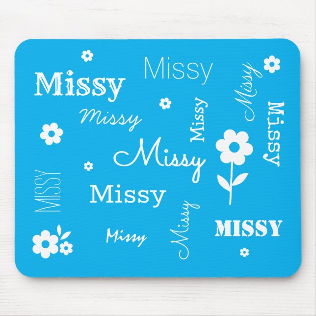 Mousepad Azul-céu com flores brancas, proteção personalizad (Frente)