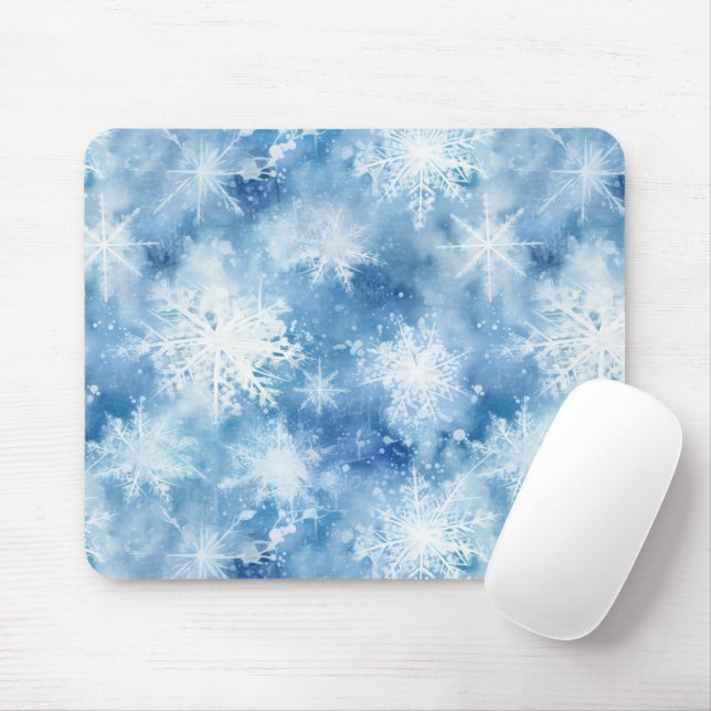 Mousepad Azul com Estilo de Aquarela com Flocos de Neve (Com mouse)