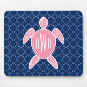 Mousepad Azul cor-de-rosa Monogrammed Quatrefoil da
