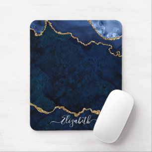 Mousepad Azul de Geode Marble, Cor de Água Elegante Modern