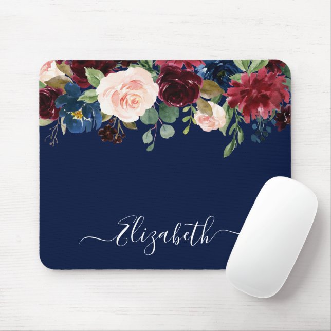Mousepad Azul de Script Floral de Tendência Floral Misturad (Com mouse)