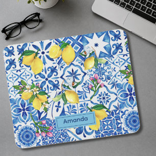 Mousepad Azul de verao siciliano majólica citrino Mediterrâ