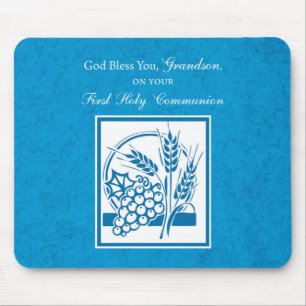 Mousepad Azul do comunhão do neto primeiro, trigo, uvas