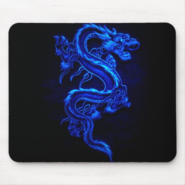 Mousepad azul-dragão-preto-fogo (Frente)
