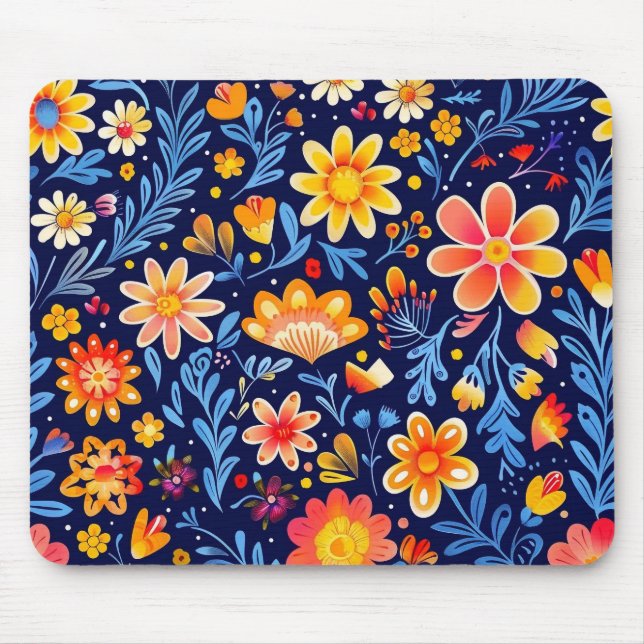 Mousepad Azul e Amarelo Flores (Frente)