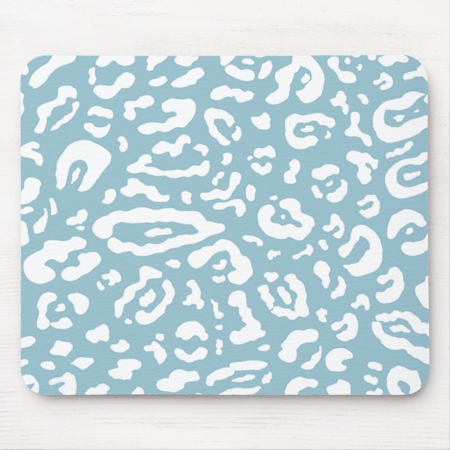 Mousepad Azul e Branco Chic Guepardo Leopardo Estampa Anima (Frente)
