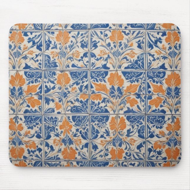 Mousepad Azul E Branco Com Azulejos Laranja (Frente)