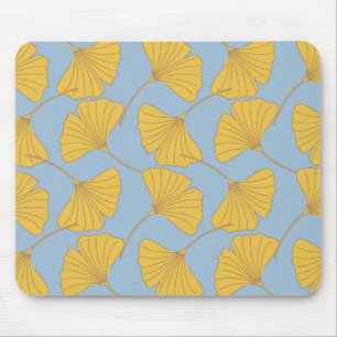 Mousepad Azul e folhas Dourados de Ginko Biloba da