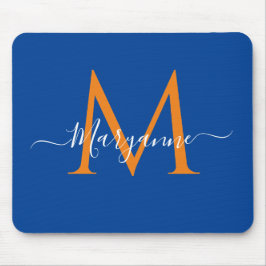 Mousepad Azul e Laranja - Azul - Monograma Personalizado Az