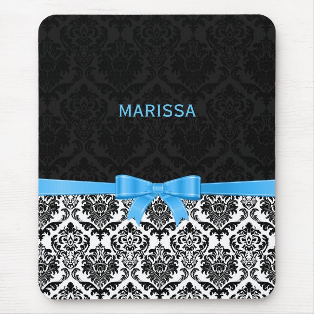 Mousepad Azul Elegante Fita Preta e Branca 2 (Frente)