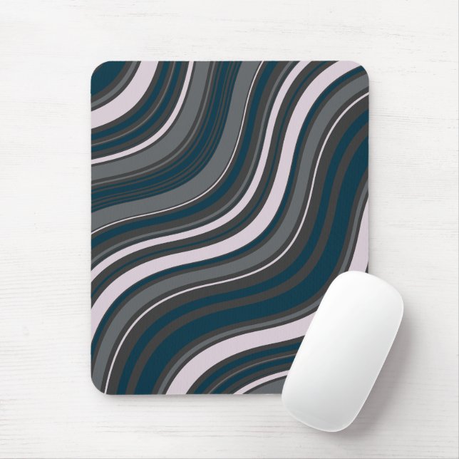 Mousepad Azul Elegante monograma e Cinzas riscadas (Com mouse)