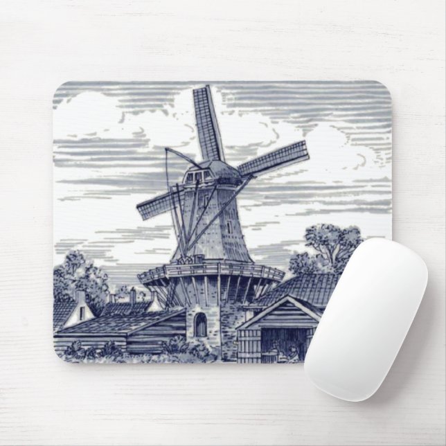 Mousepad Azul-escuro Antique Delft Azul, Moinho de vento Ho (Com mouse)